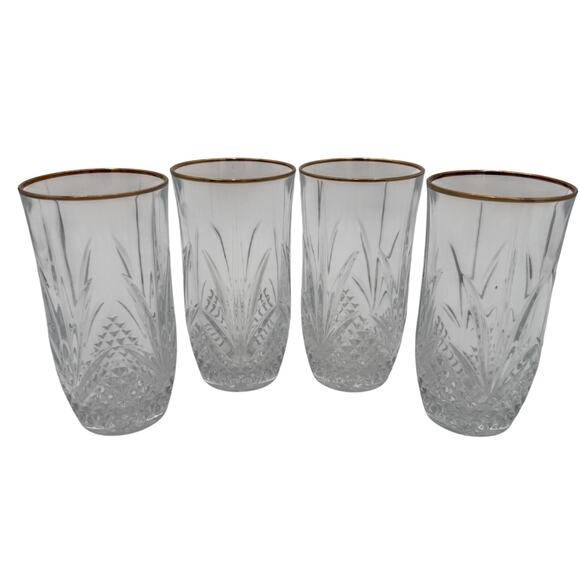 Set of 4 Salzburg Gold Highball Glasses by Cristal de Flandre 5.5" - Picture 1 of 7